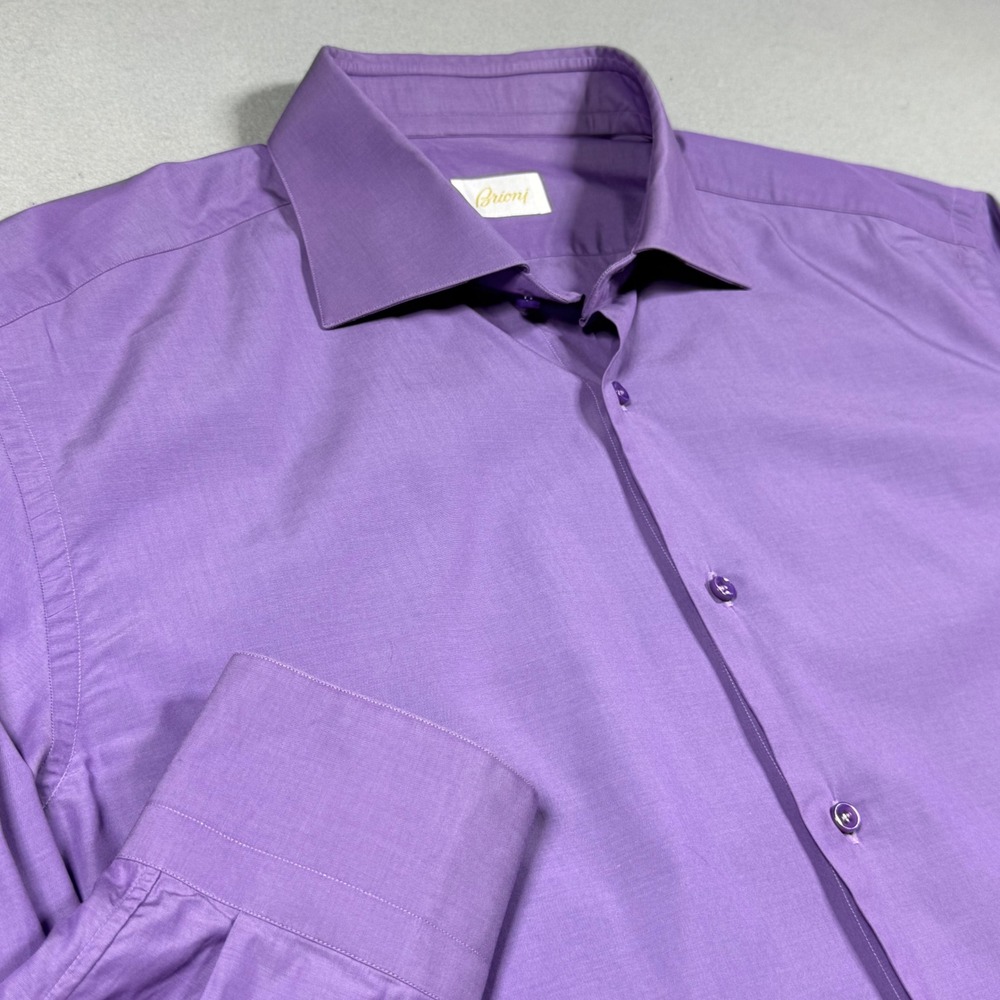 Brioni Mens Purple Long Sleeve Button Down Dress Shirt Size 45 17.75 Made Italy